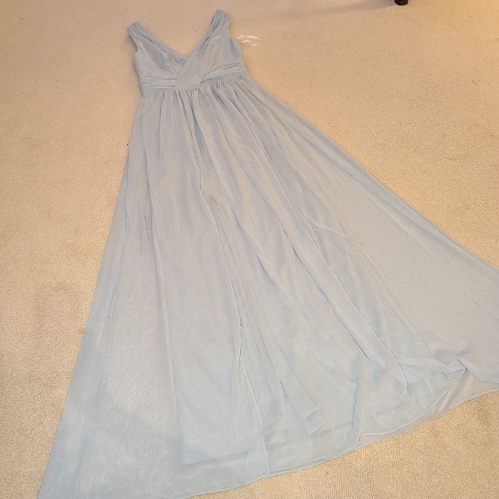 Sleeveless Draped Chiffon Maxi Dress with Front Slit in Mist Sz 4 - Picture 3 of 11